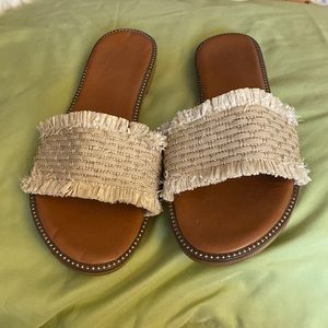 Boho slide sandals in a cream color
